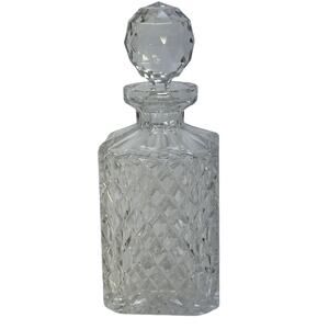 Heavy Lead Crystal Diamond Cut Square Vintage 9.75" Decanter-Excellent